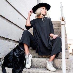 Dressed in Lala Lex Ribbed Playsuit (Charcoal) EUC